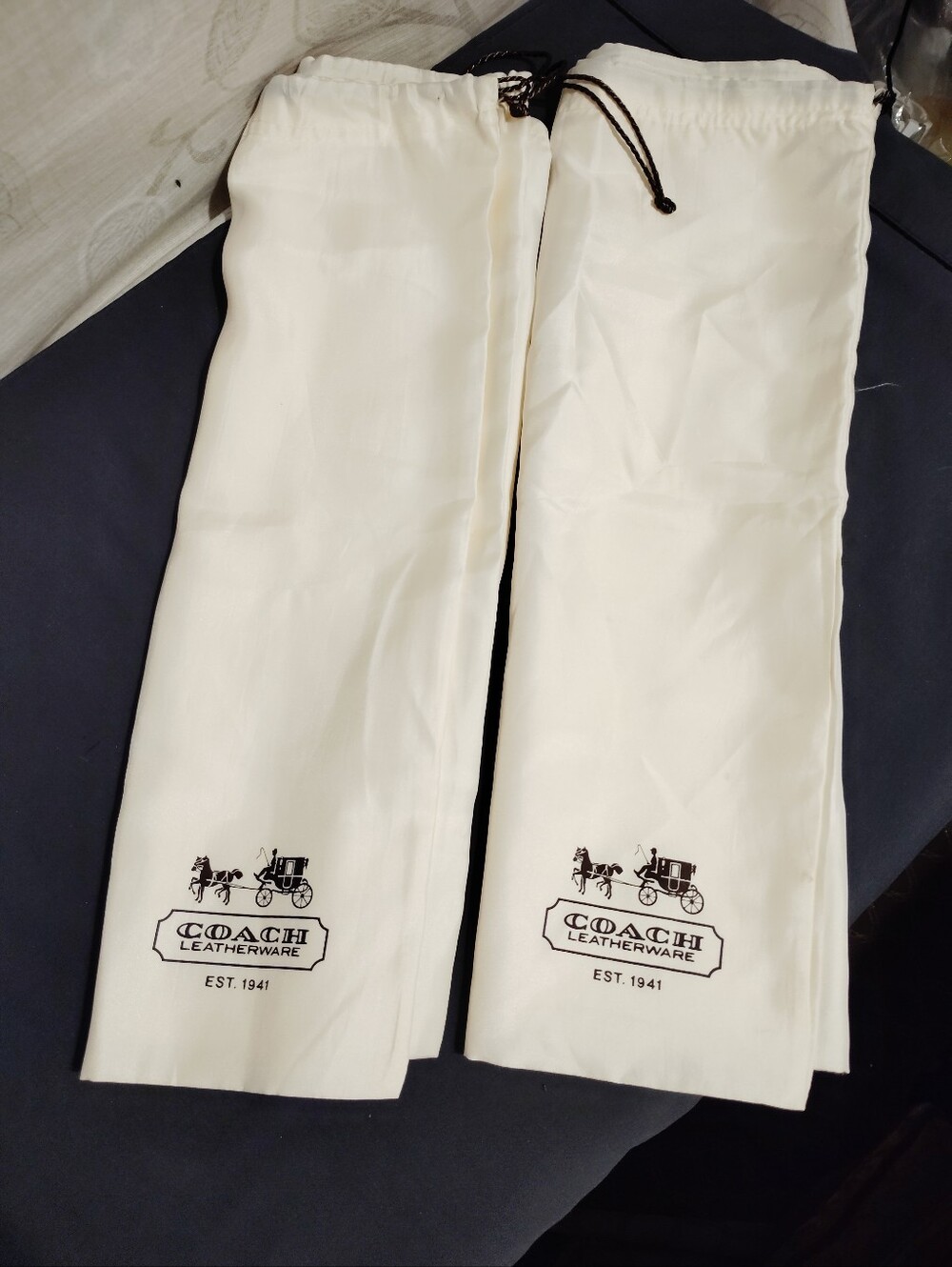 2pc Coach Cream Drawstring Dust Bags with Black Logo